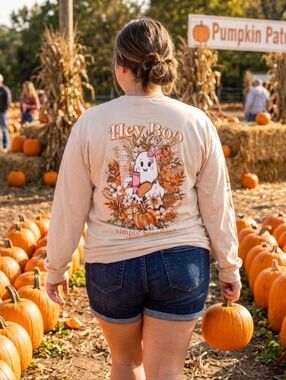NWT Simply Southern Cream & Orange "Hey Boo" Ghost & Pumpkin Tee XXL